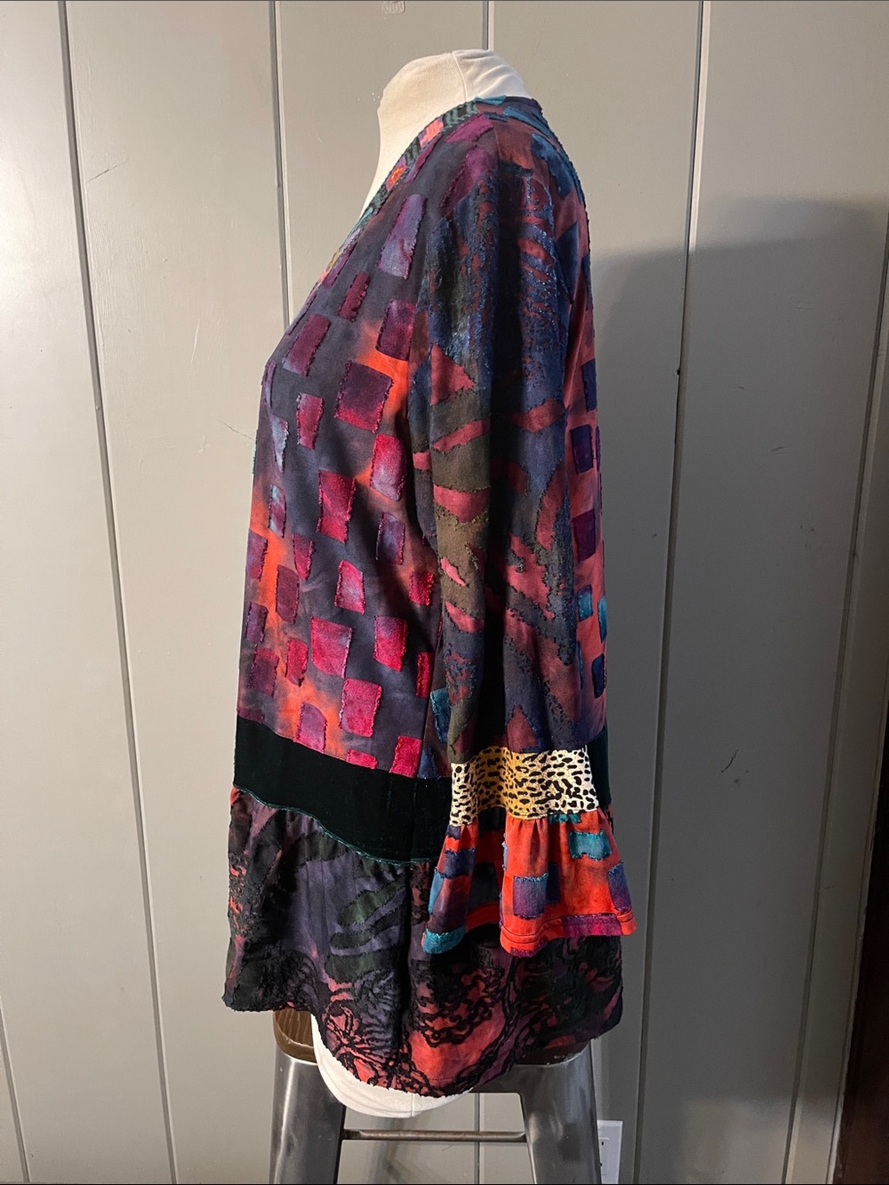 Calessa Tunic Top Purple Patchwork Multi Print Artsy Bohemian Lagenlook Hippie - Picture 4 of 6